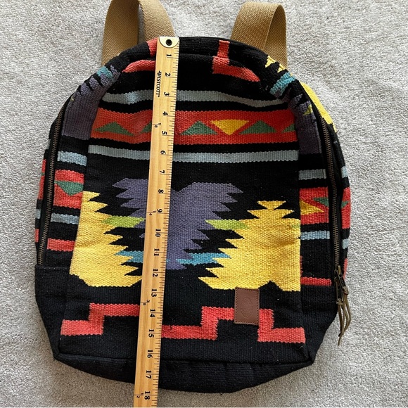 ANTHROPOLOGIE Serape Tribal Aztec Black Multicolor Boho Backpack Leather - Picture 7 of 8